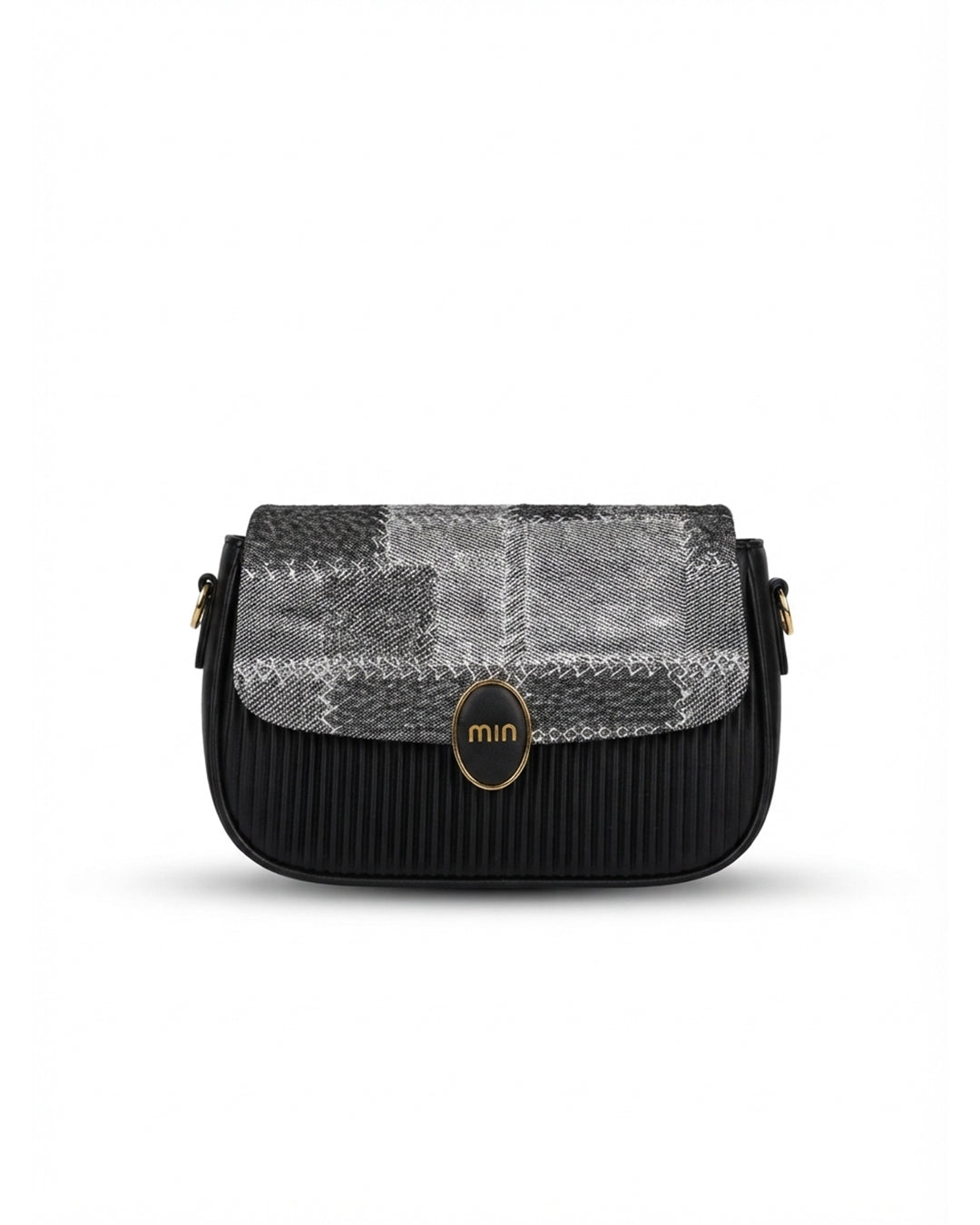 The Miu Black Patchwork Saddle Bag