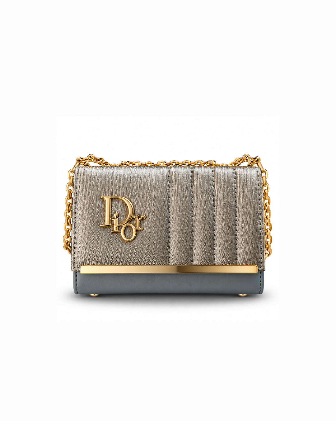 Dior Metallic Grey Chain Clutch