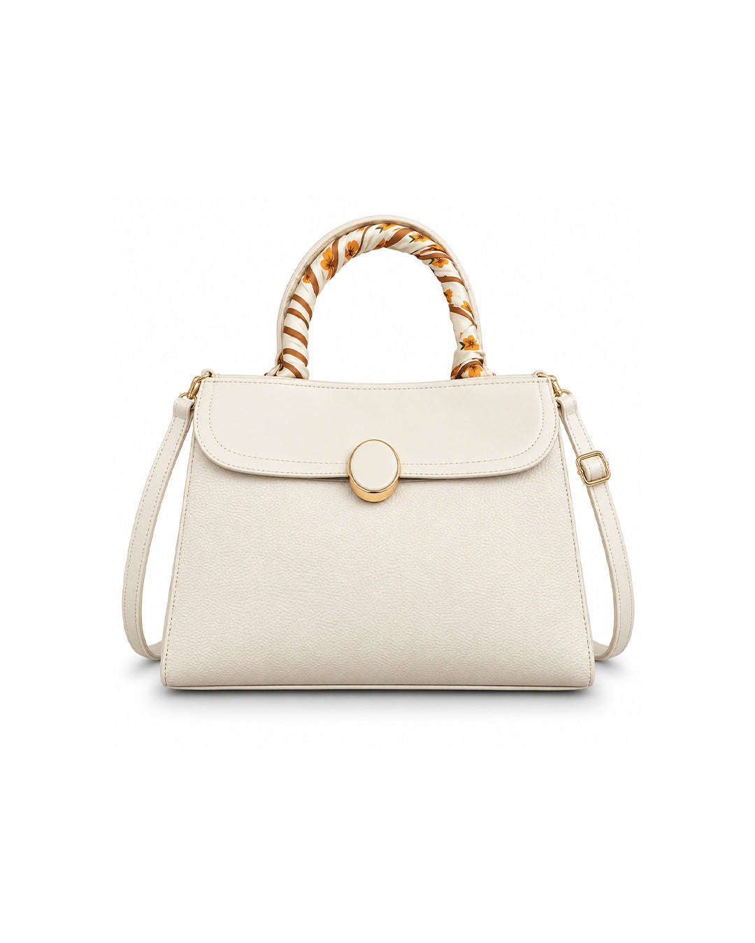 Cream Scarf-Wrapped Handle Satchel