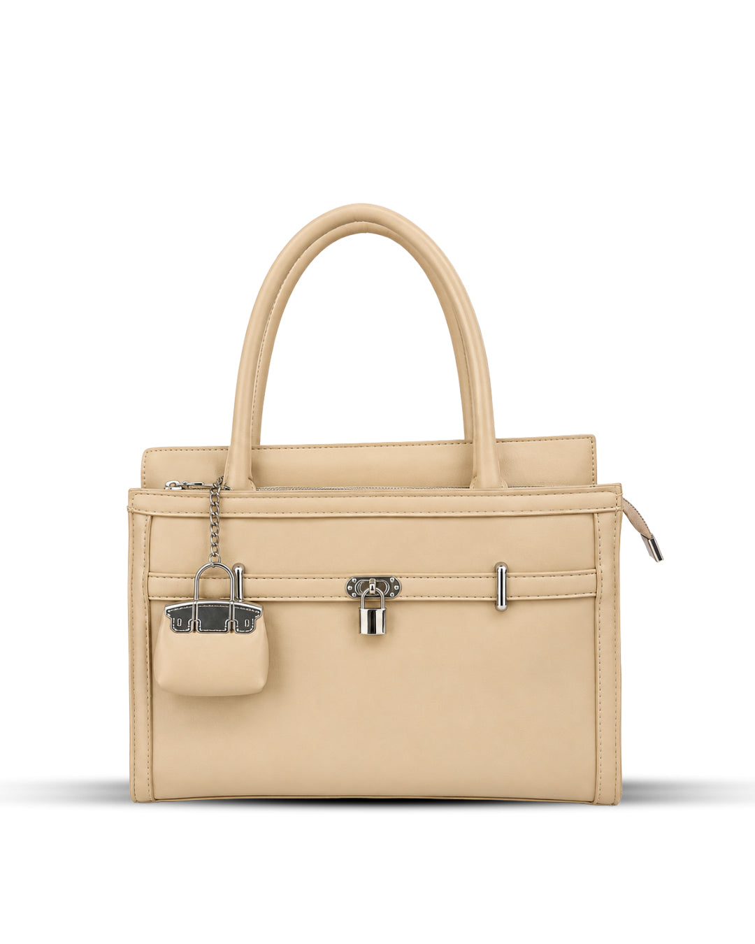 The Cream Belted Lock Handbag