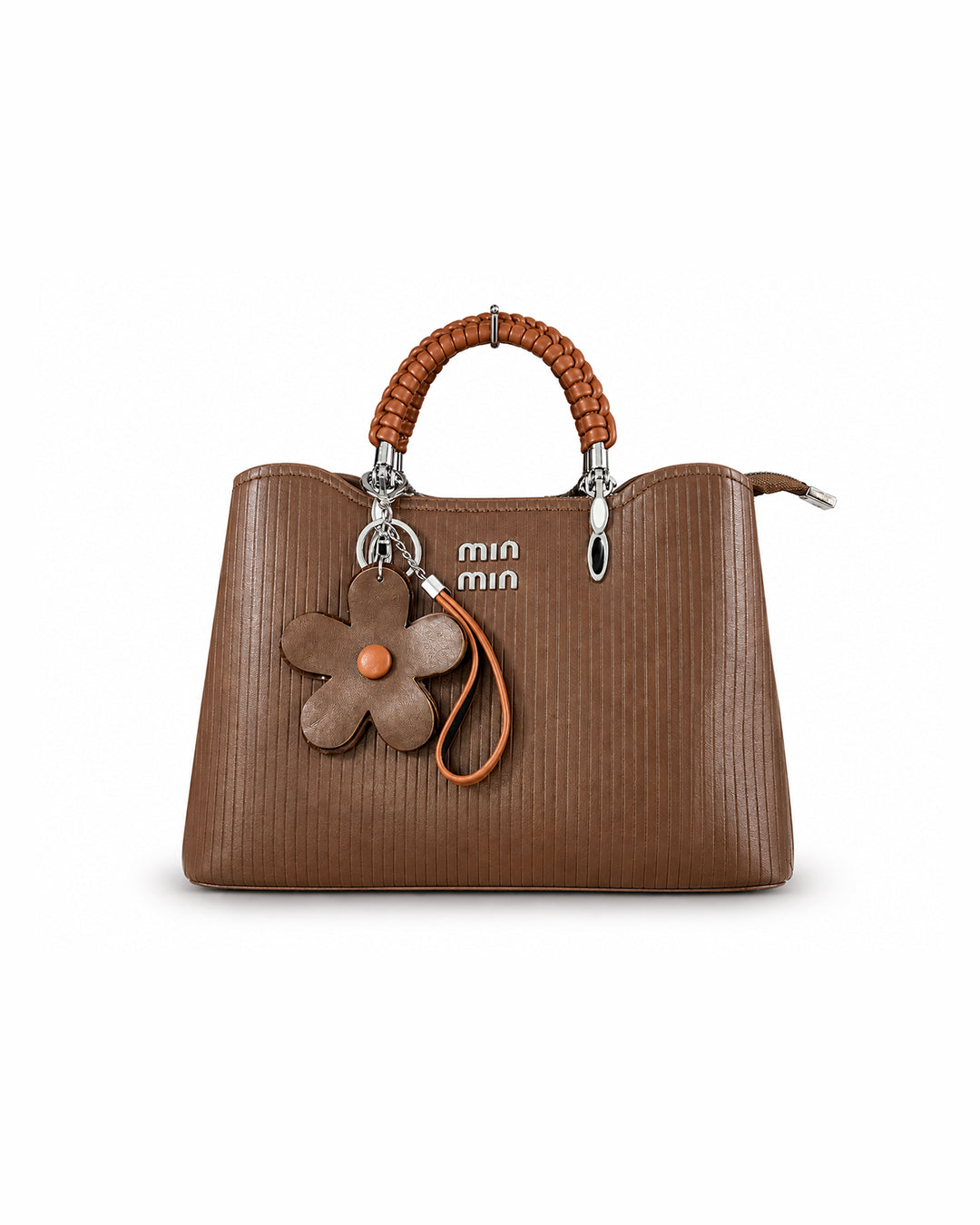 The Braided Handle Floral Charm Structured Tote