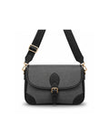 Black and Grey Tweed Flap Crossbody Bag